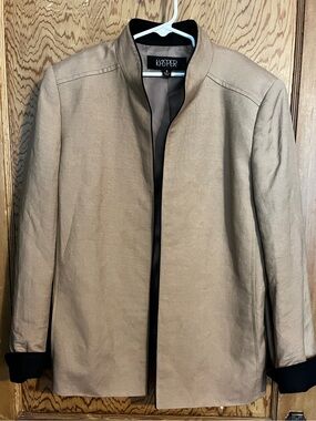 Kasper Tan Black Trim Stand Collar Blazer Jacket Women’s Size 8